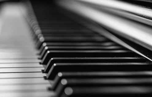 black and white photograph of piano keys